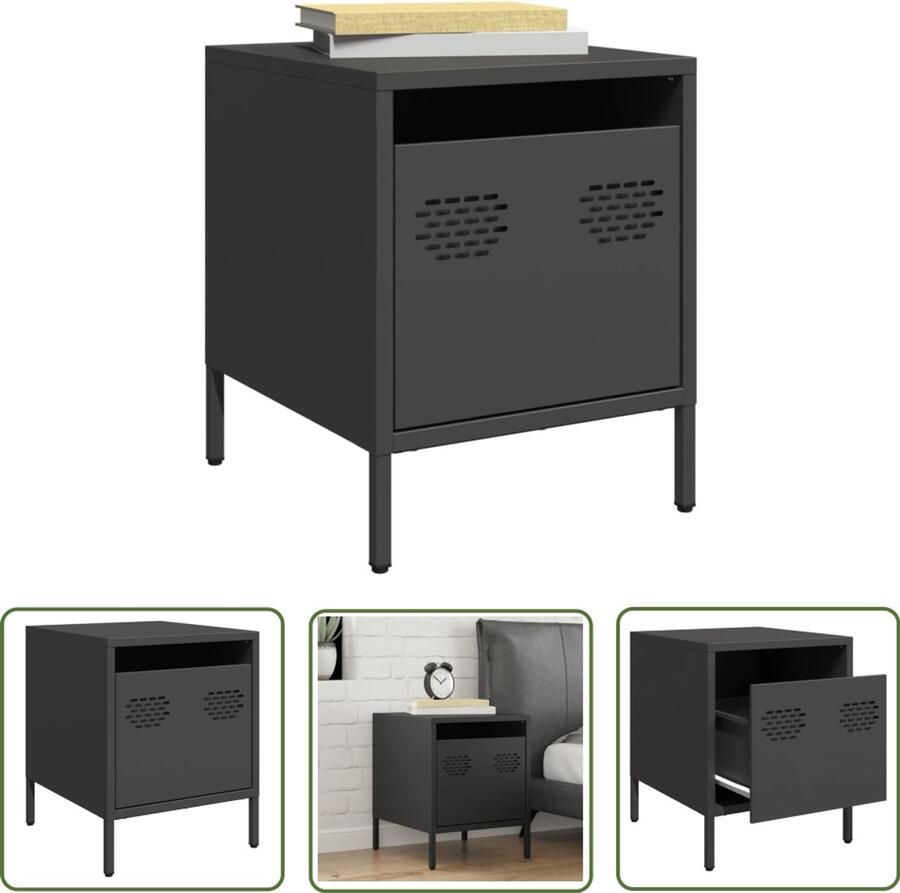 The Living Store Nachtkastje 35x39x43 5 cm staal zwart Nachtkastje Industrieel Staal Zwart Opbergkast