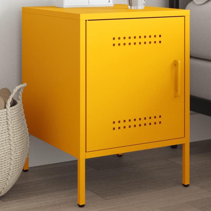 VidaXL Nachtkastje Mosterdgeel Staal 36x39x50.5 cm Nachtkastje Industrieel Staal Mustard Geel Sidetable