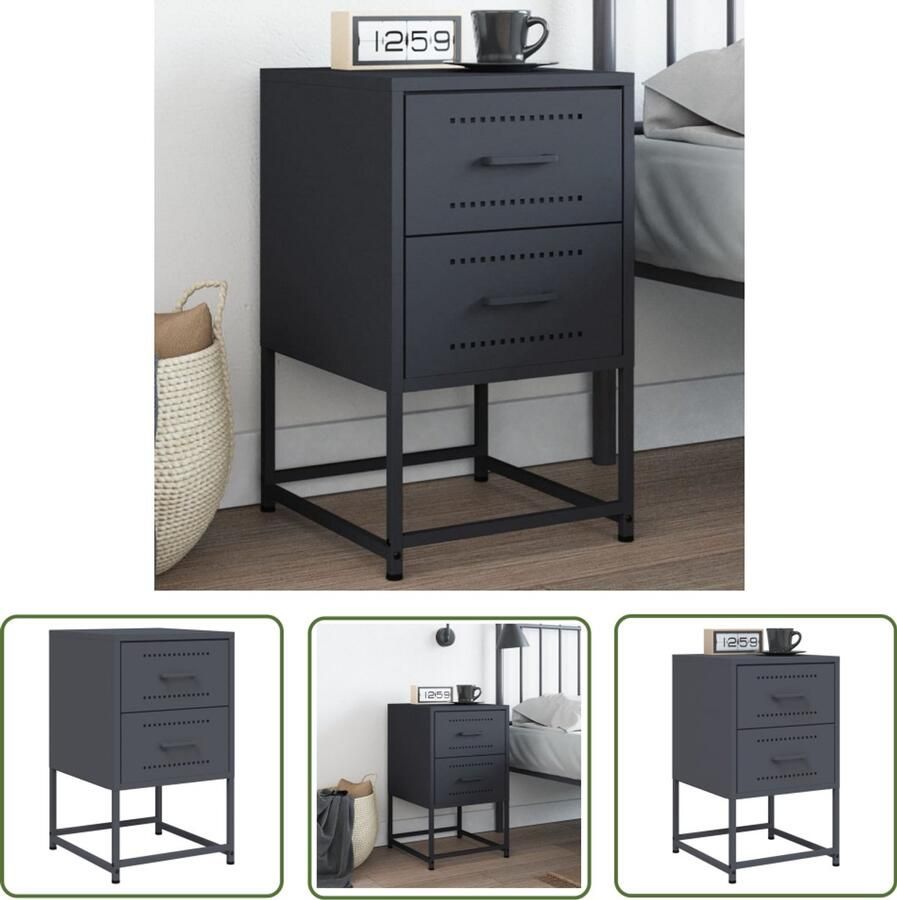 The Living Store Nachtkastje 36x39x60 5 cm staal antracietkleurig Nachtkastje Industrieel Staal Antraciet Wandmontage