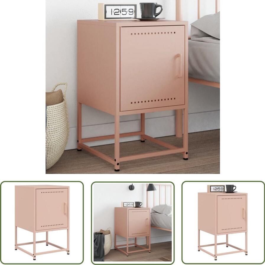 The Living Store Nachtkastje 36x39x60 5 cm staal roze Nachtkastje Industrieel Roestvrijstaal Metalen Nachtkastje Roze Nachtkastje
