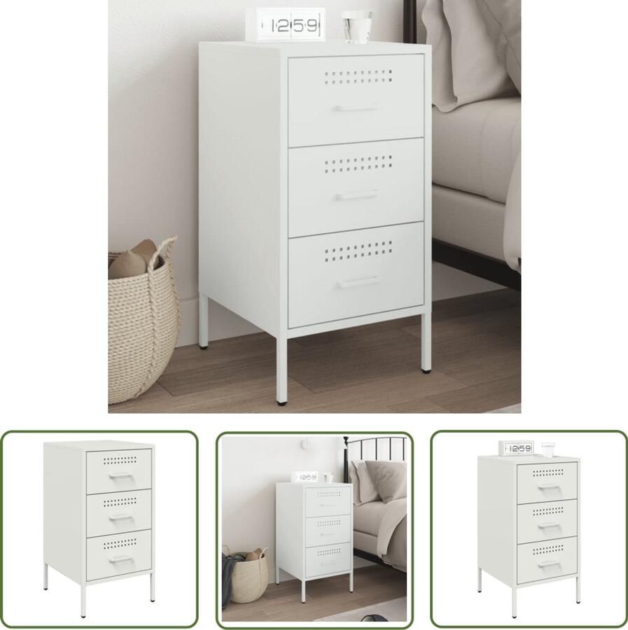 The Living Store Nachtkastje 36x39x68 cm staal wit Nachtkastje Nachtkastjes Bijzettafel Wandkastje