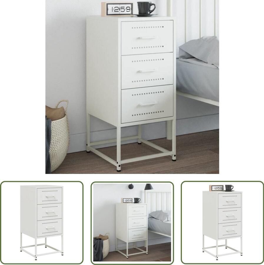 VidaXL Nachtkastje 36x39x78 cm staal wit Nachtkastje Industrieel Staal Wit Slaapkamerr