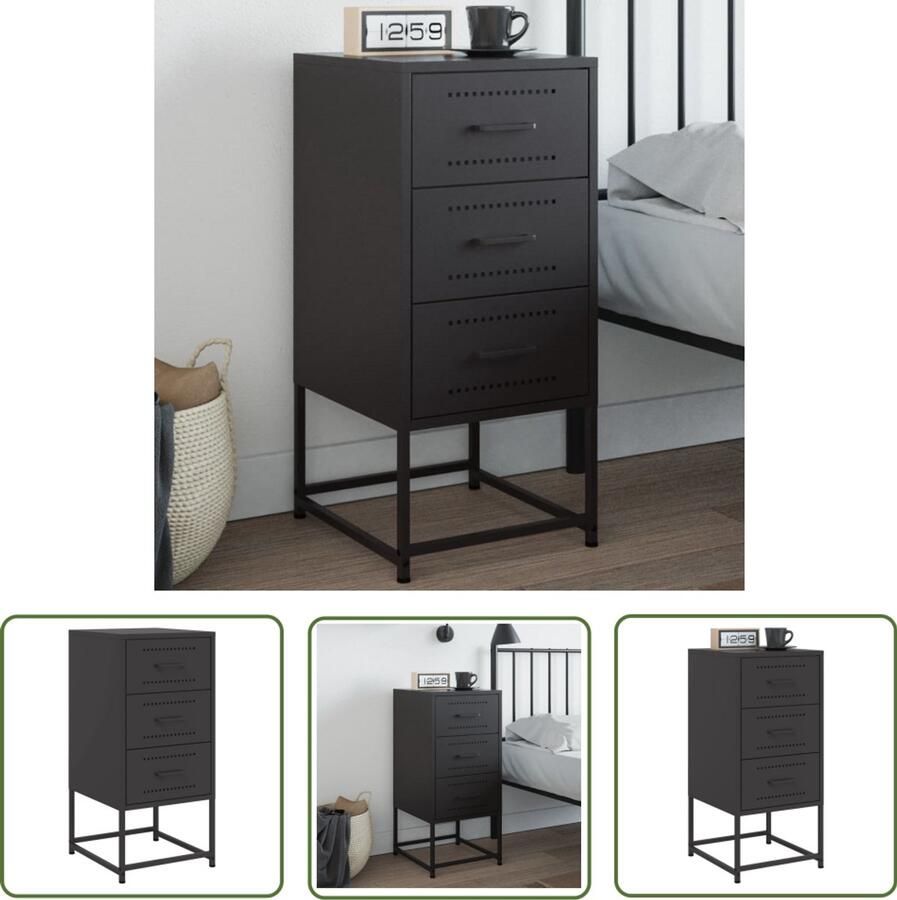 VidaXL Nachtkastje 36x39x78 cm staal zwart Nachtkastje Industrieel Staal Zwart Nachtkastje Staal