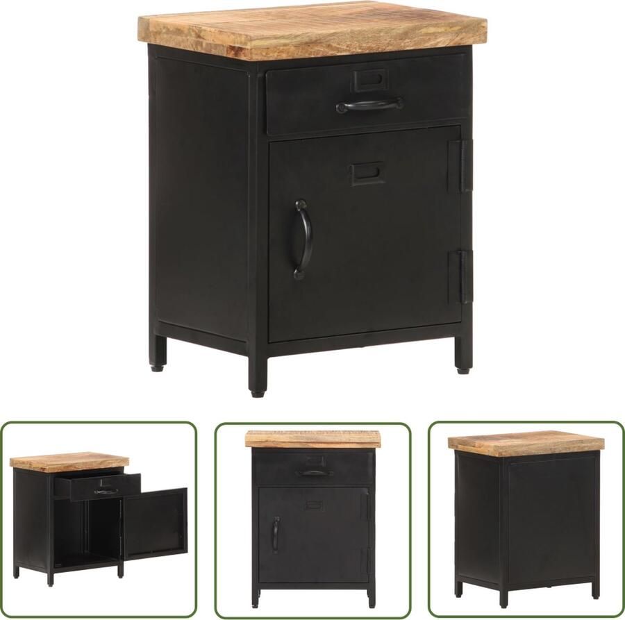 The Living Store Nachtkastje IndustriÃle Stijl 40 x 30 x 52 cm Ruw Mangohout Staal Zwart Nachtkastje Industrieel Mangohout Zwart Woonkamer - Foto 2