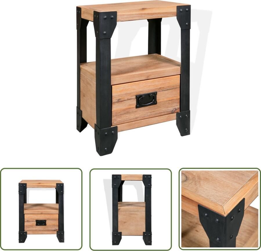 The Living Store Nachtkastje IndustriÃle Stijl Acaciahout 40x30x54 cm Nachtkastje Industrieel Houten Nachtkastje Acacia Hout Slaapkamerstijl - Foto 2