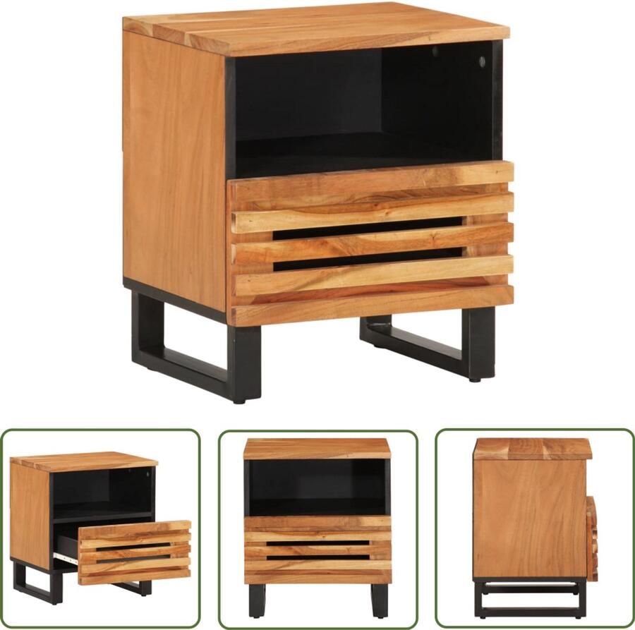 The Living Store Nachtkastje 40x34x46 cm massief acaciahout Nachtkastje Industrieel Massief Acaciahout Salontafel Kamerkast