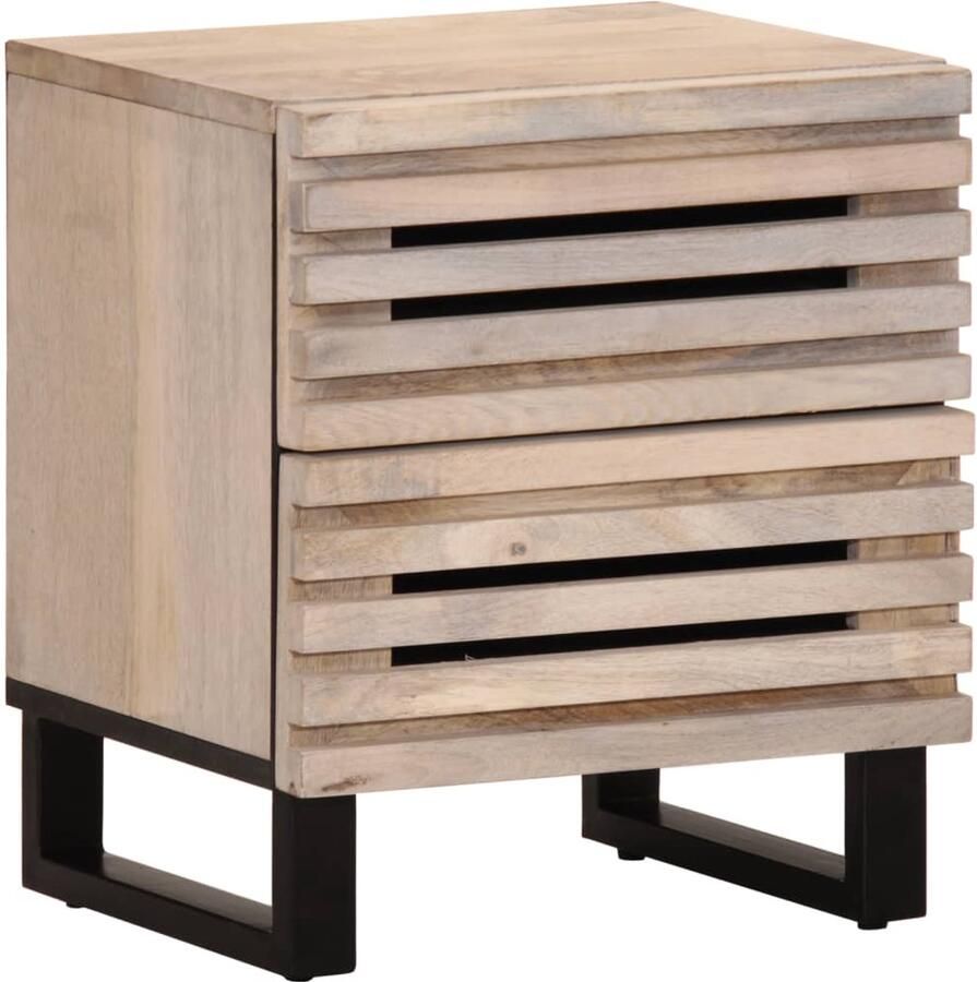 The Living Store Nachtkastjes 2 st 40x34x46 cm massief gebleekt mangohout Nachtkastjes Industrieel Design Mangohout Vintage Woonaccessoires - Foto 3