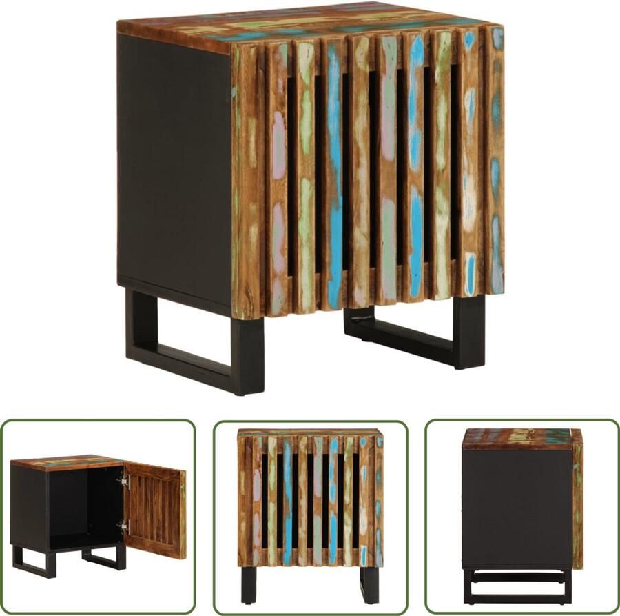 The Living Store Nachtkastje 40x34x46 cm massief gerecycled hout Nachtkastje Industrieel Vintage Bruine Kleur Houten Meubel