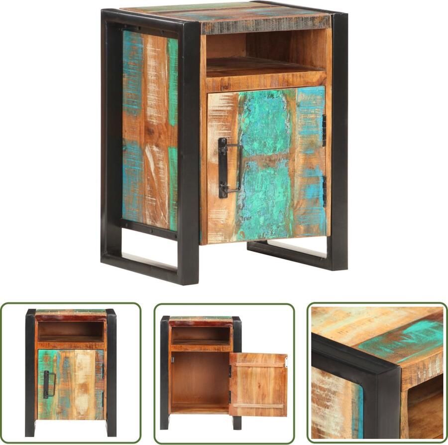 The Living Store Nachtkastje IndustriÃle Stijl Massief Gerecycled Hout 40x35x55cm Nachtkastje Industrieel Houten Nachtkastje Vintage Nachtkastje Bruine Nachtkastje - Foto 2