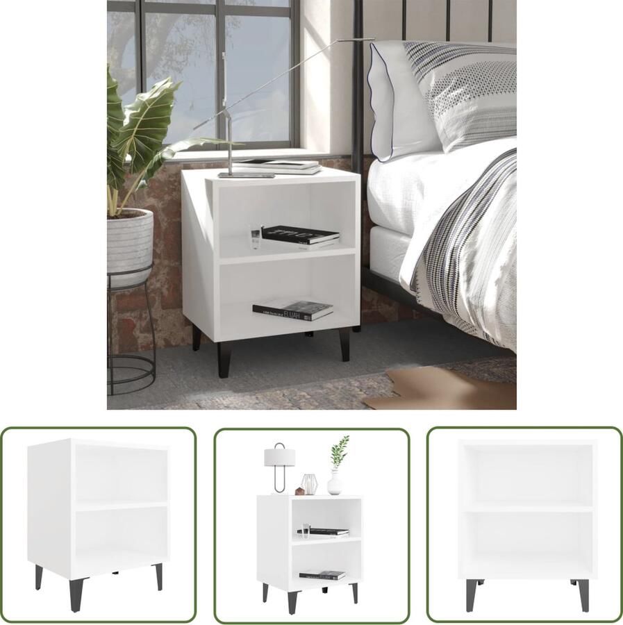 The Living Store Nachtkastje IndustriÃle Stijl 40x30x50 cm Wit Metalen poten Nachtkastje Industrieel Houten Nachtkastje Witte Nachtkastje Metalen Poten - Foto 2