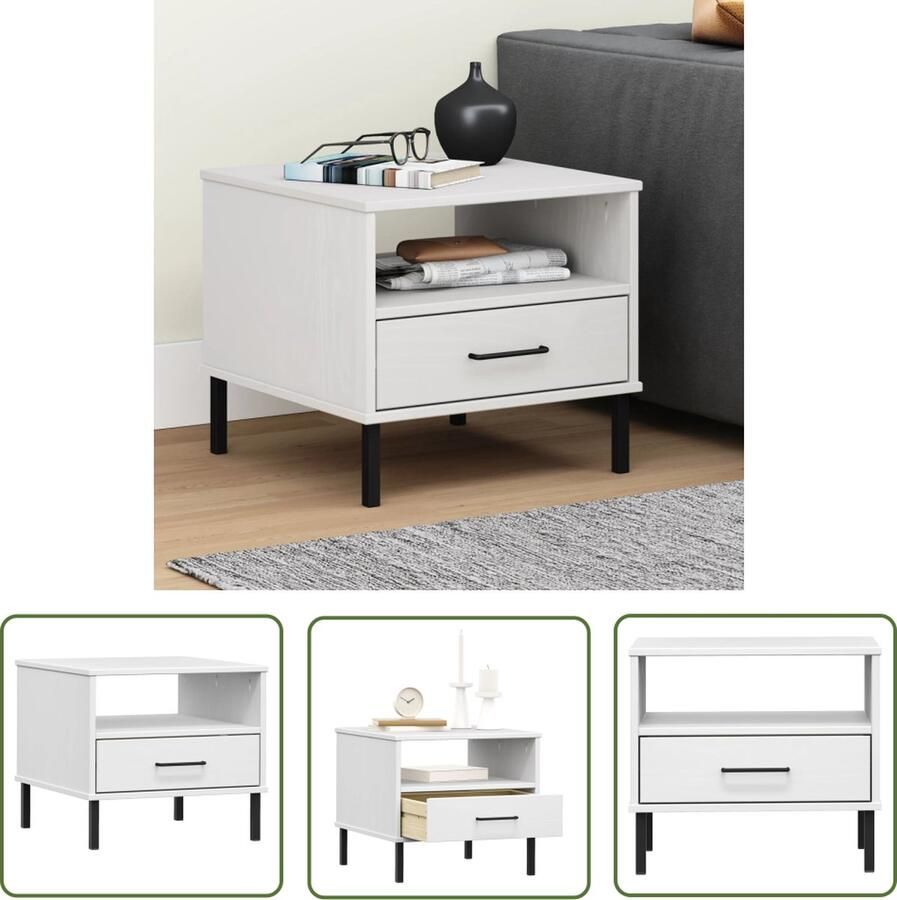 The Living Store OSLO Nachtkastje Wit 50x50x45 cm Massief grenenhout Met 1 lade IndustriÃle uitstraling Nachtkastje Industrieel Houten Kast Massief Grenenhout Slaapkamervloer - Foto 2