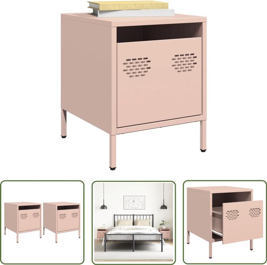The Living Store Nachtkastjes 2 st 35x39x43 5 cm staal roze Nachtkastje Industrieel Roestvrijstaal Staal Roze