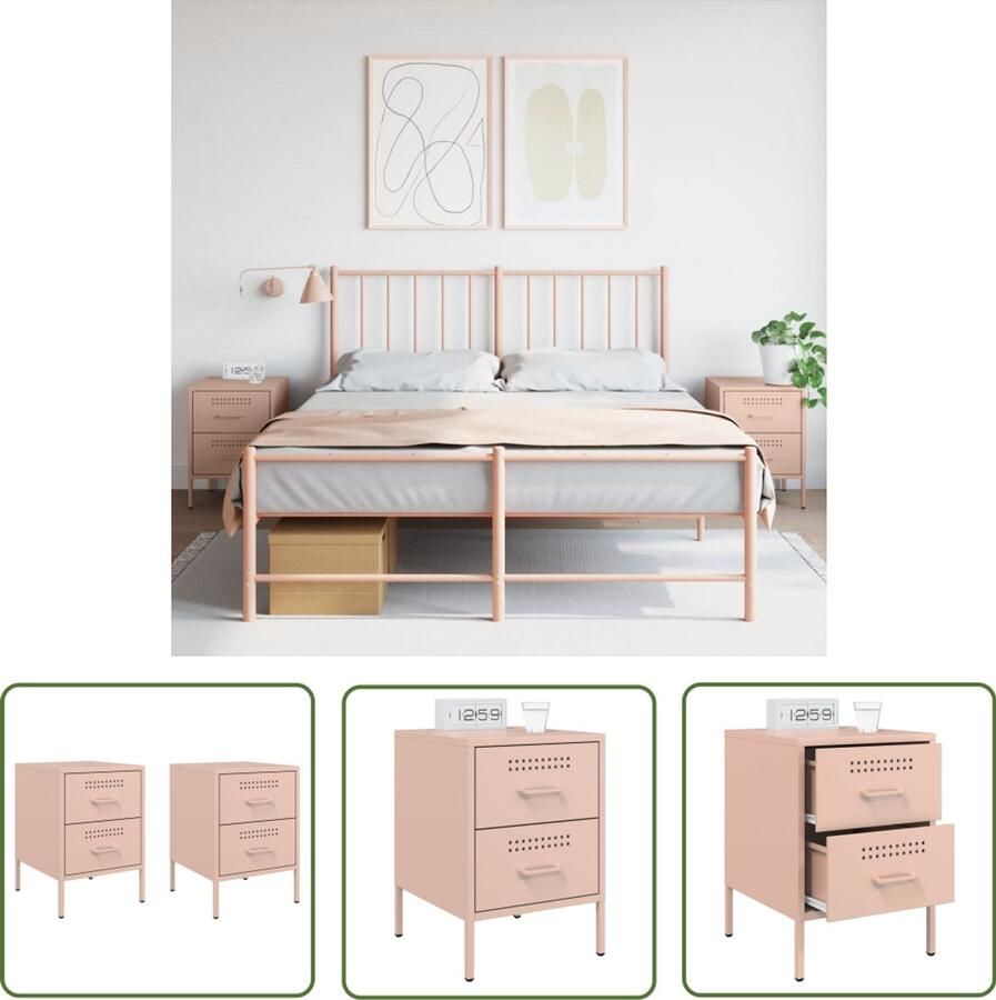 The Living Store Nachtkastjes 2 st 36x39x50 5 cm staal roze Nachtkastje Industrieel Roestvrijstaal Metalen Nachtkastje Roze Nachtkastje - Foto 2