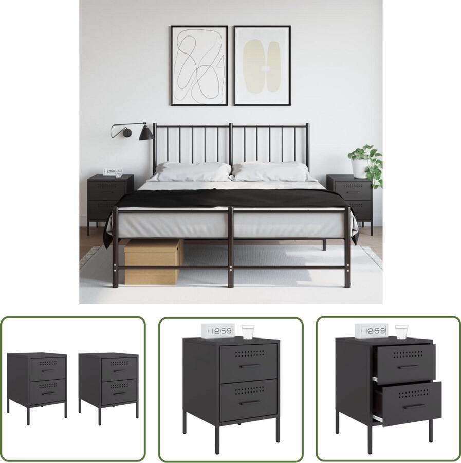 The Living Store Nachtkastjes 2 st 36x39x50 5 cm staal zwart Nachtkastje Industrieel Metalen Nachtkastje Staal Nachtkastje Zwarte Nachtkastje