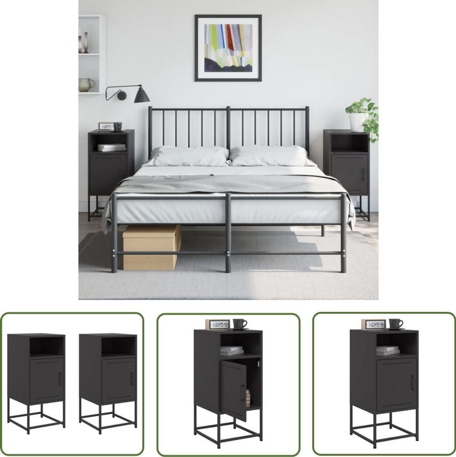 The Living Store Nachtkastjes 2 st 36x39x78 cm staal zwart Nachtkastje Industrieel Design Metalen Nachtkastje Staal Nachtkast Zwarte Nachtkast - Foto 2
