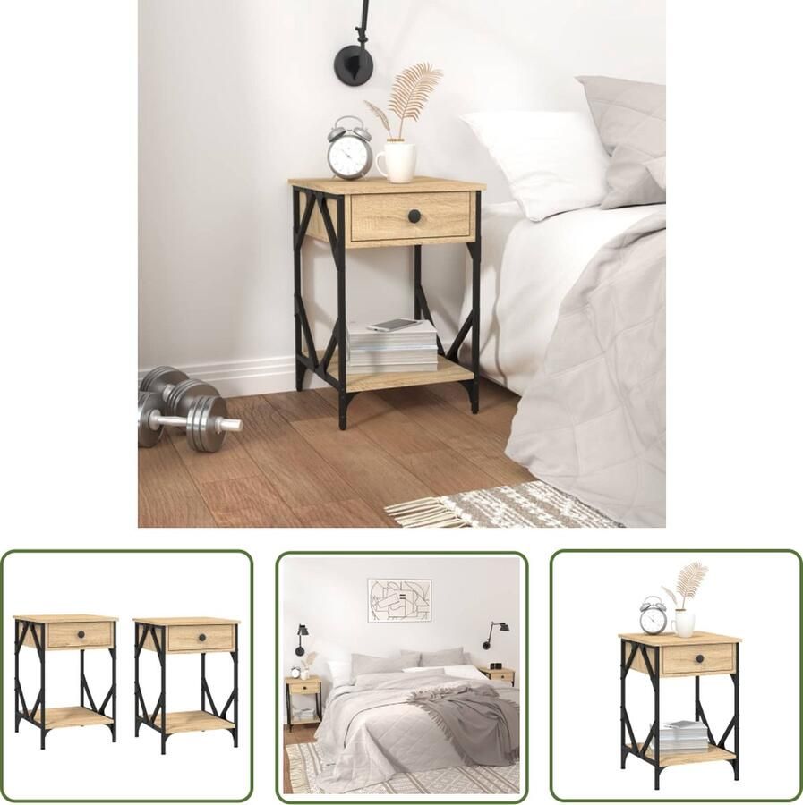 The Living Store nachtkastje industriÃle stijl sonoma eiken 40 x 42 x 60 cm met opbergruimte Nachtkastje Industrieel Sonoma Eiken Houten Kast Bijzettafel - Foto 2