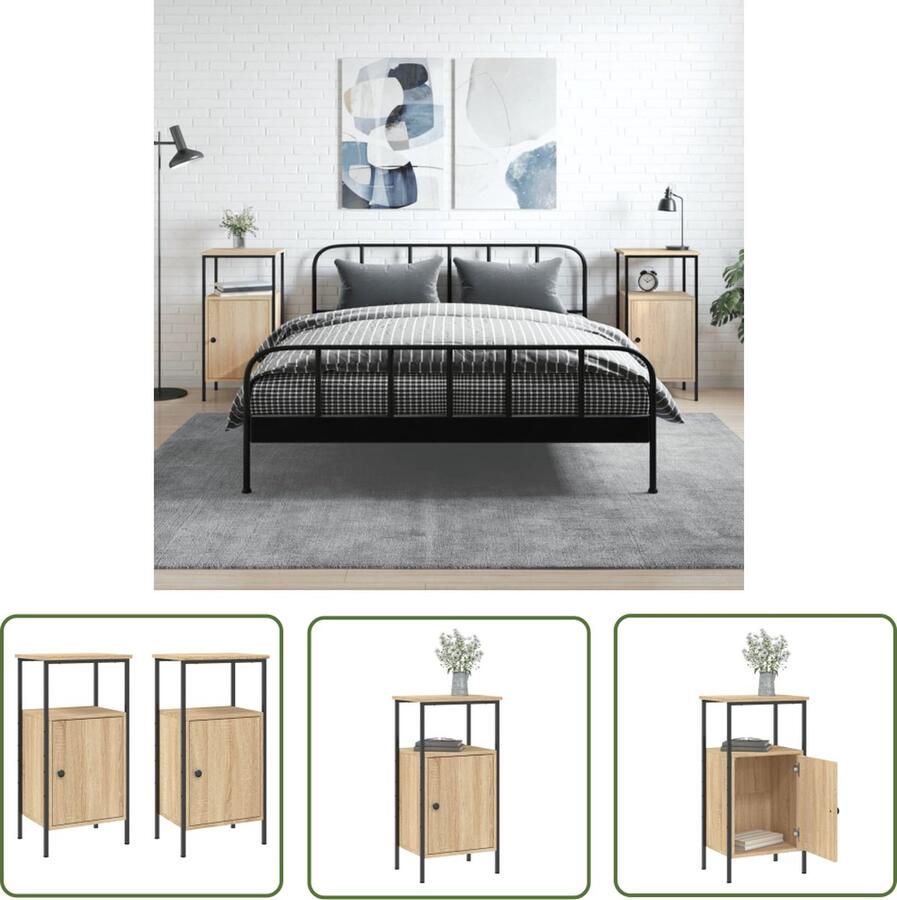 The Living Store Nachtkastje Sonoma Eiken Industriële Uitstraling Duurzaam Materiaal Stevig Frame Voldoende Opbergruimte Verstelbare Poten Display Functie 41x31x80cm Montage Vereist Set van 2 - Foto 2