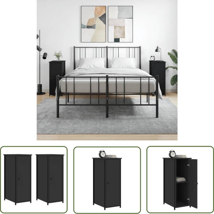 The Living Store Nachtkastjes Industrieel Zwart 32 x 42 x 80 cm Duurzaam bewerkt hout en ijzer Nachtkastjes Industrieel Zwart Houten Kast Slaapkamermeubel - Foto 2