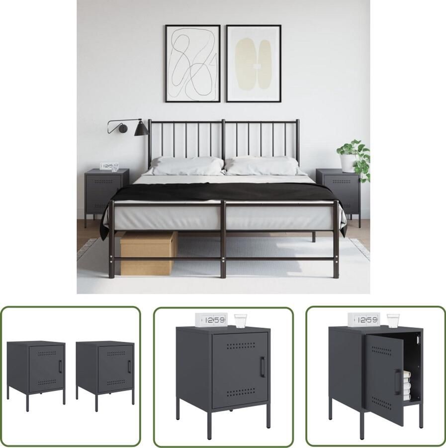 The Living Store Nachtkastjes 2 st 36x39x50 5 cm staal antracietkleurig Nachtkastjes Industrieel Staal Antraciet Multifunctioneel