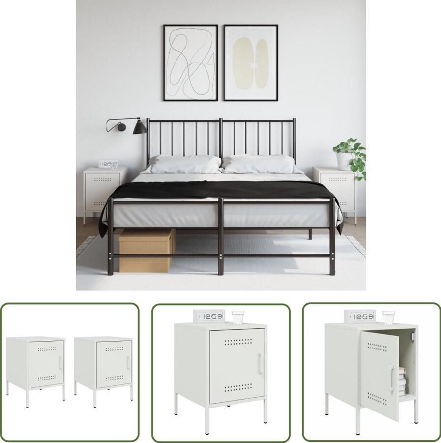 The Living Store Nachtkastjes 2 st 36x39x50 5 cm staal wit Nachtkastjes Industrieel Metalen Nachtkastjes Staal Nachtkast Wit Nachtkastje