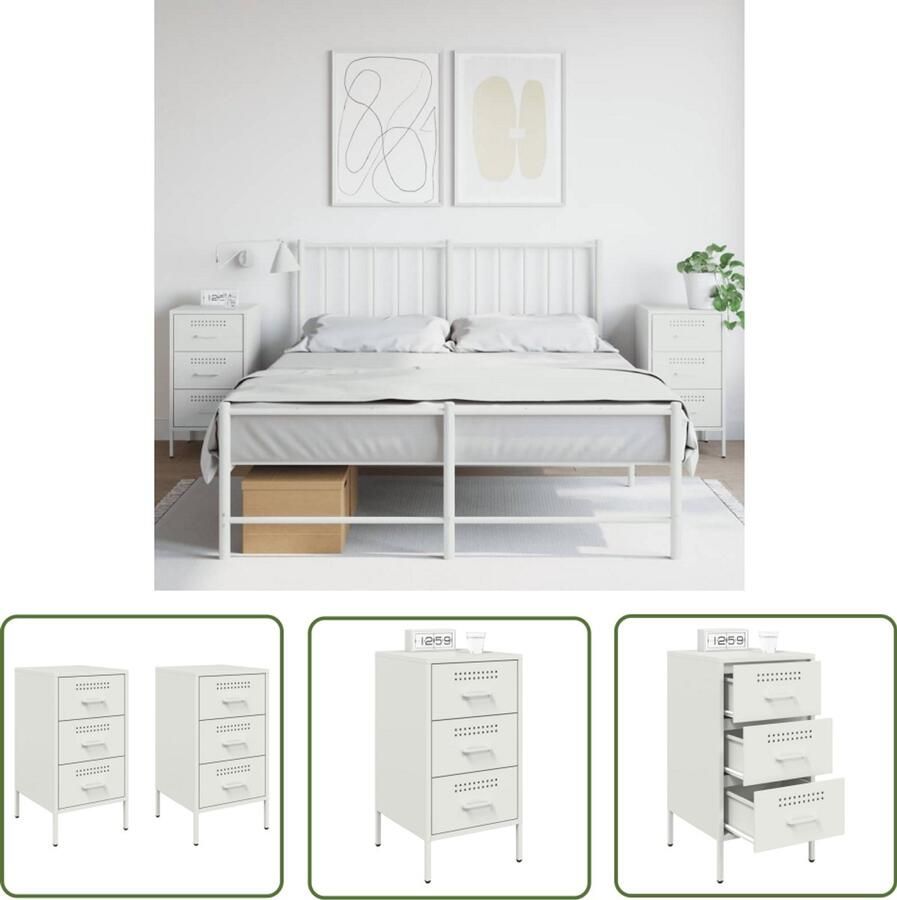 The Living Store Nachtkastjes 2 st 36x39x68 cm staal wit Nachtkastje Nachtkastjes Bijzettafel Wandkastje