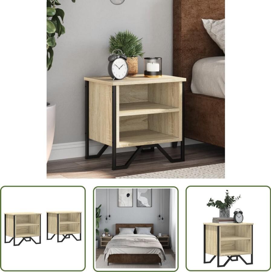 The Living Store Nachtkastjes 2 st 40x30x40 cm bewerkt hout sonoma eikenkleurig Nachtkastjes Industrieel Houten Kast Sonoma Eiken Slaapkamers