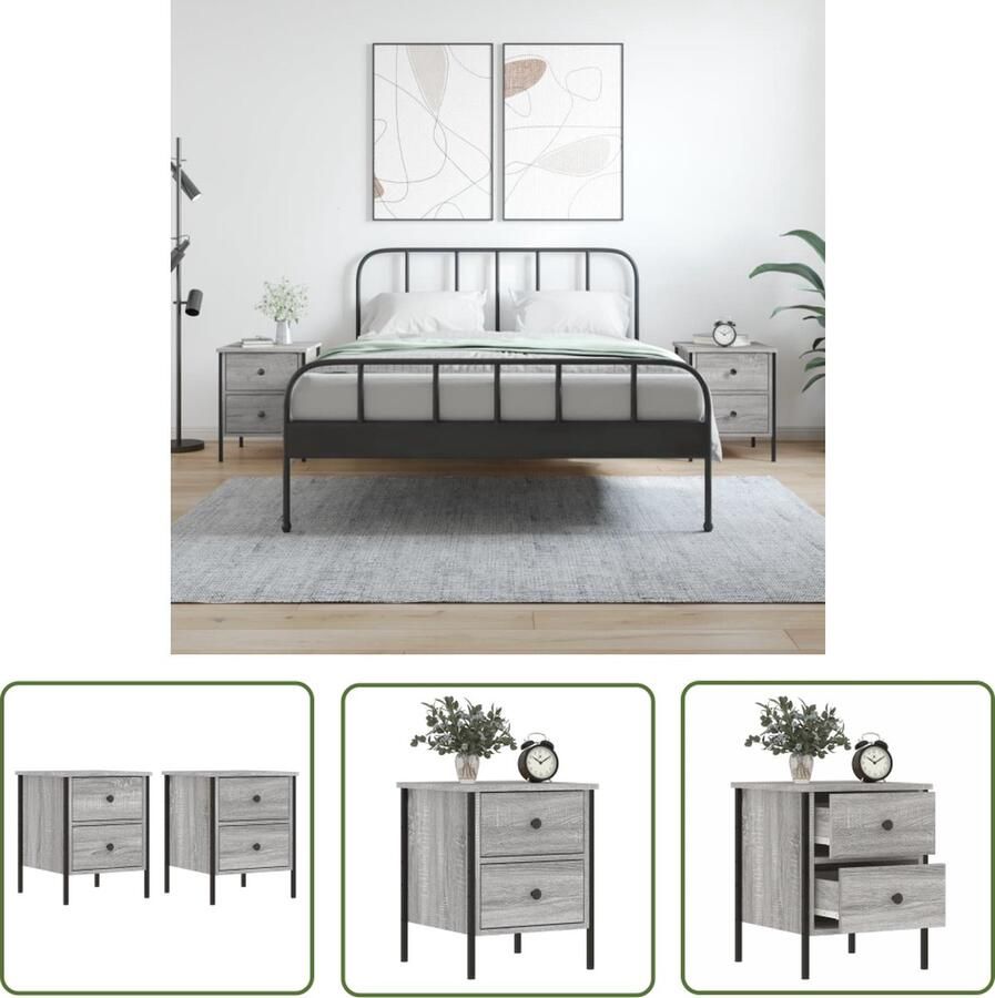 The Living Store Nachtkastjes IndustriÃle Uitstraling 40 x 42 x 50 cm Grijs Sonoma Eiken 2 Stuks Nachtkastjes Industrieel Houten Kast Grijze Kast Slaapkamersdecoratie - Foto 2