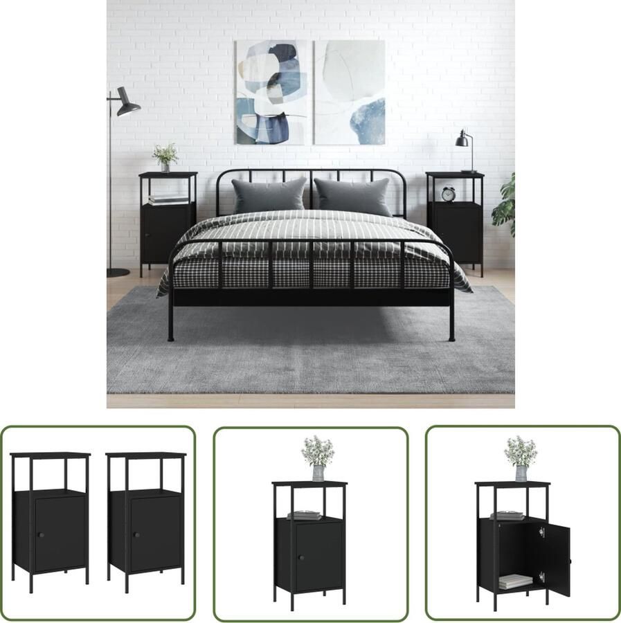 The Living Store Nachtkastjes IndustriÃle Stijl Set van 2 Zwart 41 x 31 x 80 cm Nachtkastjes Industrieel Zwarte Nachtkastjes Kastjes Salontafel