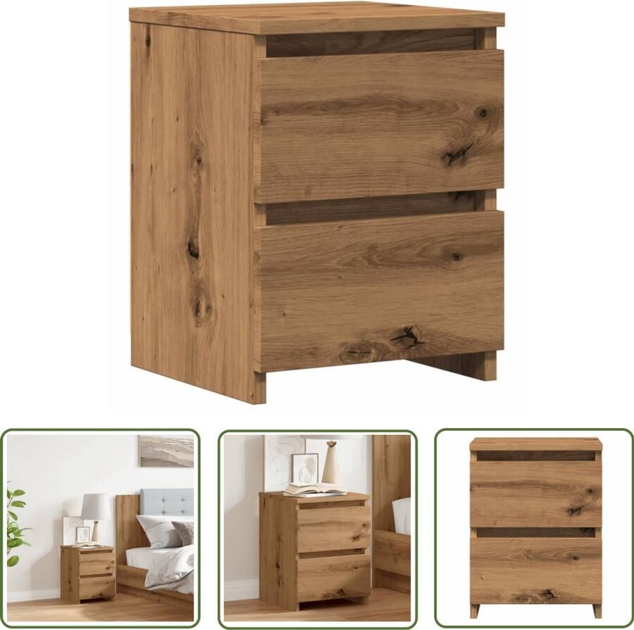 The Living Store Nachtkastje 30x30x40 cm bewerkt hout artisanaal eikenkleurig Nachtkast Industrieel Nachtlampje Houten Nachtkast Salontafel Bijzettafel