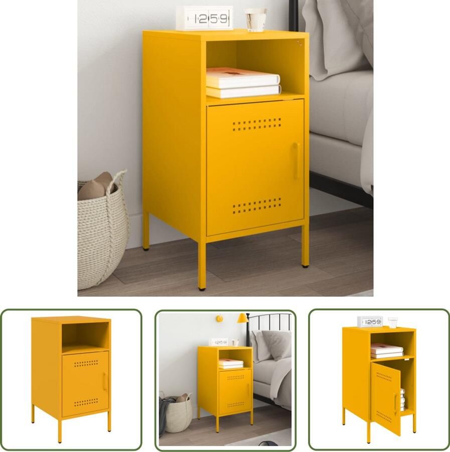 VidaXL Nachtkastje 36x39x68 cm staal mosterdgeel Nachtkastje Industrieel Nachtlampje Mustardkleur Staal Meubel Compact Bureau