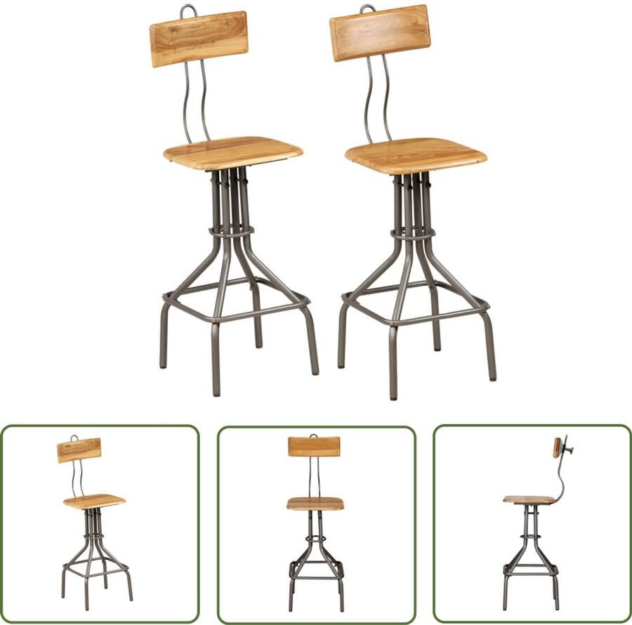 The Living Store Barkrukken 2 st massief gerecycled teakhout Barstühlen Industrieel Ontwerp Teak Hout Vintage Meubels Eetkamerstoel