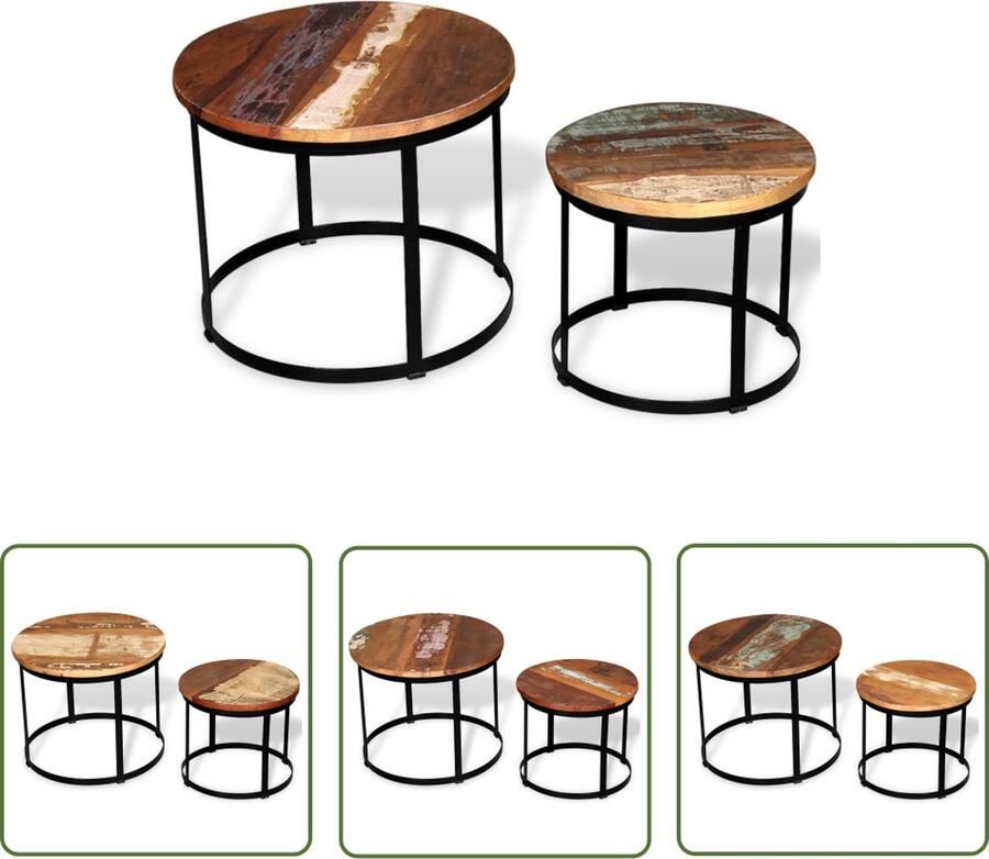 The Living Store Salontafel Set IndustriÃle Stijl Gerecycled Hout 50x41 cm 40x35 cm Salontafel Industrieel Houten Salontafel Gerecycled Hout Bijzettafel