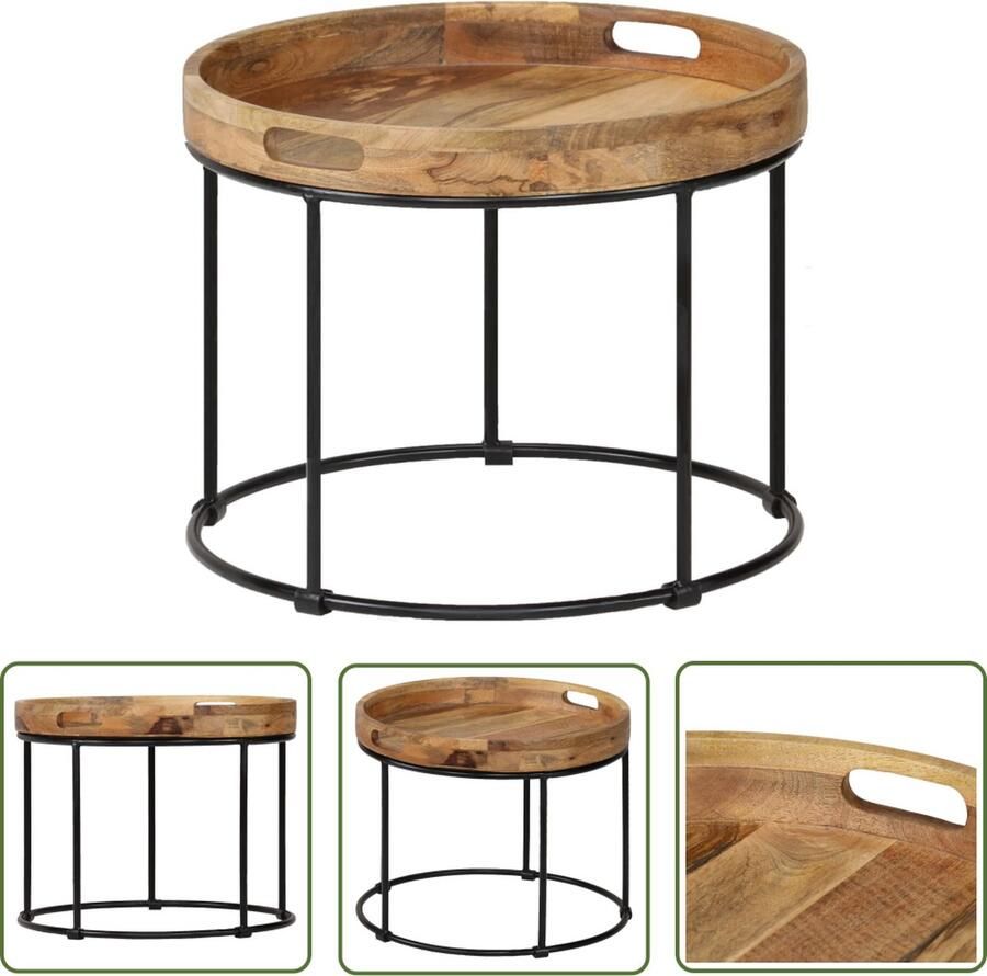The Living Store Salontafel IndustriÃle Stijl Mangohout 50x40 cm Bruin Zwart Salontafel Industrieel Houten Salontafel Mangohouten Salontafel Bruine Salontafel - Foto 3