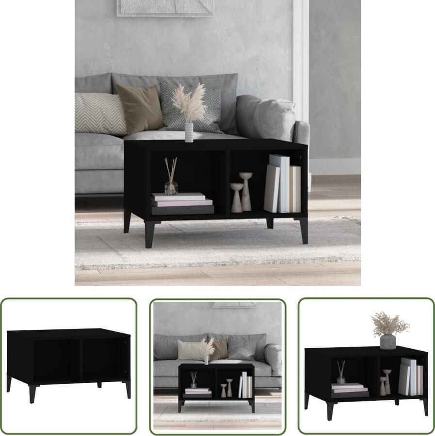 The Living Store Salontafel IndustriÃle Stijl 60 x 50 x 36.5 cm Zwart Salontafel Industrieel Zwarte Salontafel Houten Salontafel Met Opbergruimte - Foto 2