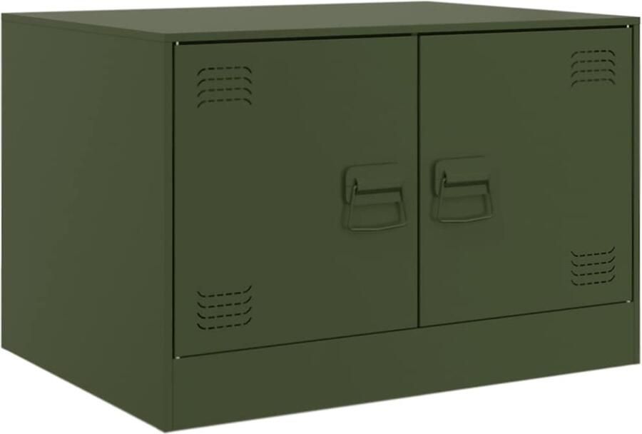 The Living Store Salontafel Staal 67x50x44 cm Olijfgroen Sterk materiaal met voldoende opbergruimte praktische handgrepen 75 kg draagvermogen