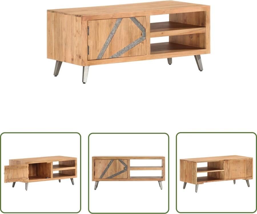 The Living Store Houten Salontafel IndustriÃle Stijl 90x45x40 cm 2 vakken en 1 deur Salontafel Industrieel Houten Salontafel Acacia Hout Vintage Meubilair - Foto 2