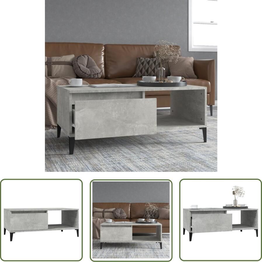 The Living Store Salontafel IndustriÃle Betongrijs 90 x 50 x 36.5 cm Salontafel Industrieel Beton Grijs Houten Salontafel Bijzettafel - Foto 2