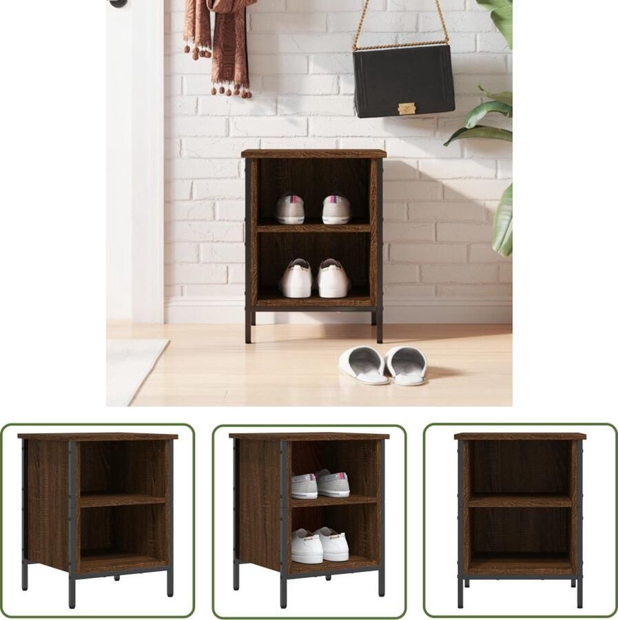 The Living Store Schoenenkast IndustriÃle Stijl 38x35x50 cm Bruineiken Duurzaam hout en staal Montage vereist Schoenenkast Industrieel Houten Schoenenkast Bruine Eik Schoenuitlegers - Foto 2