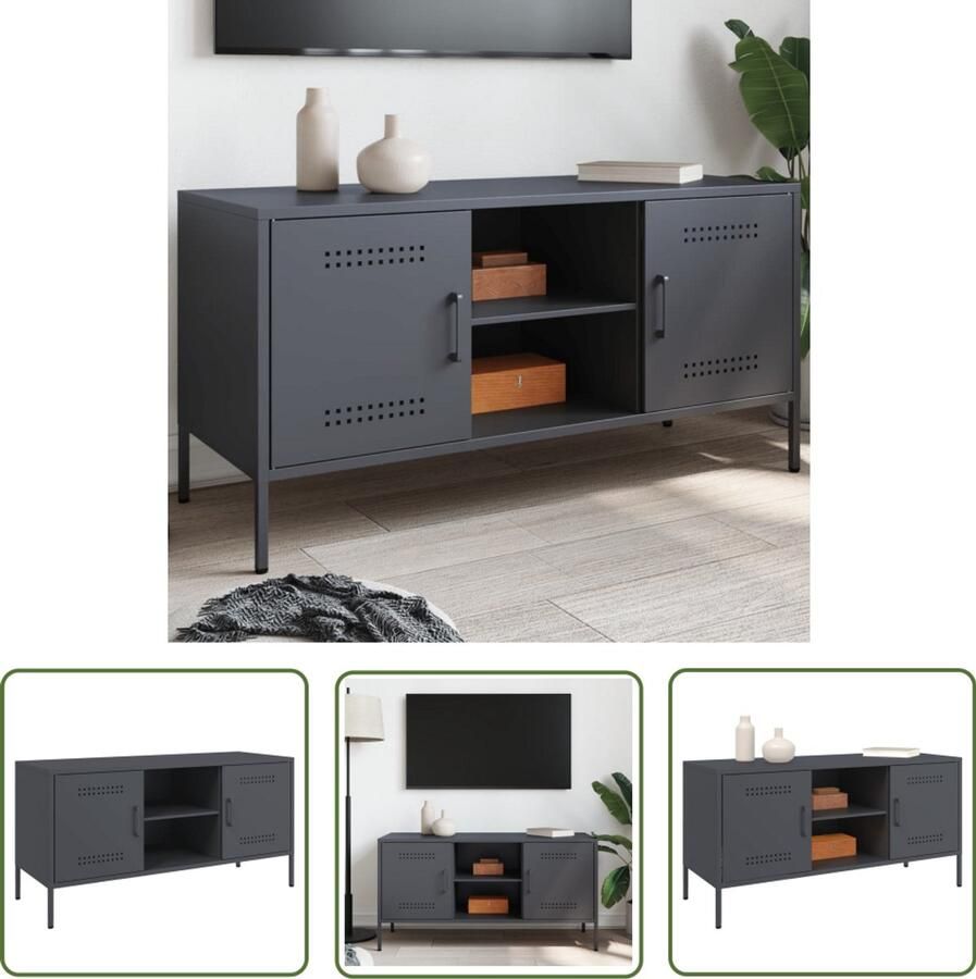 The Living Store Tv-meubel 100 5x39x50 5 cm staal antracietkleurig Tv-meubel Industrieel Tv-meubel Staal Tv-meubel Antraciet Tv-meubel Salontafel