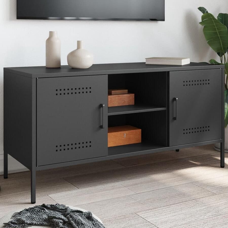 The Living Store Tv-meubel 100 5x39x50 5 cm staal zwart Tv-meubel Industrieel Tv-meubel Tv Kast Metalen Tv-standaard Salontafel