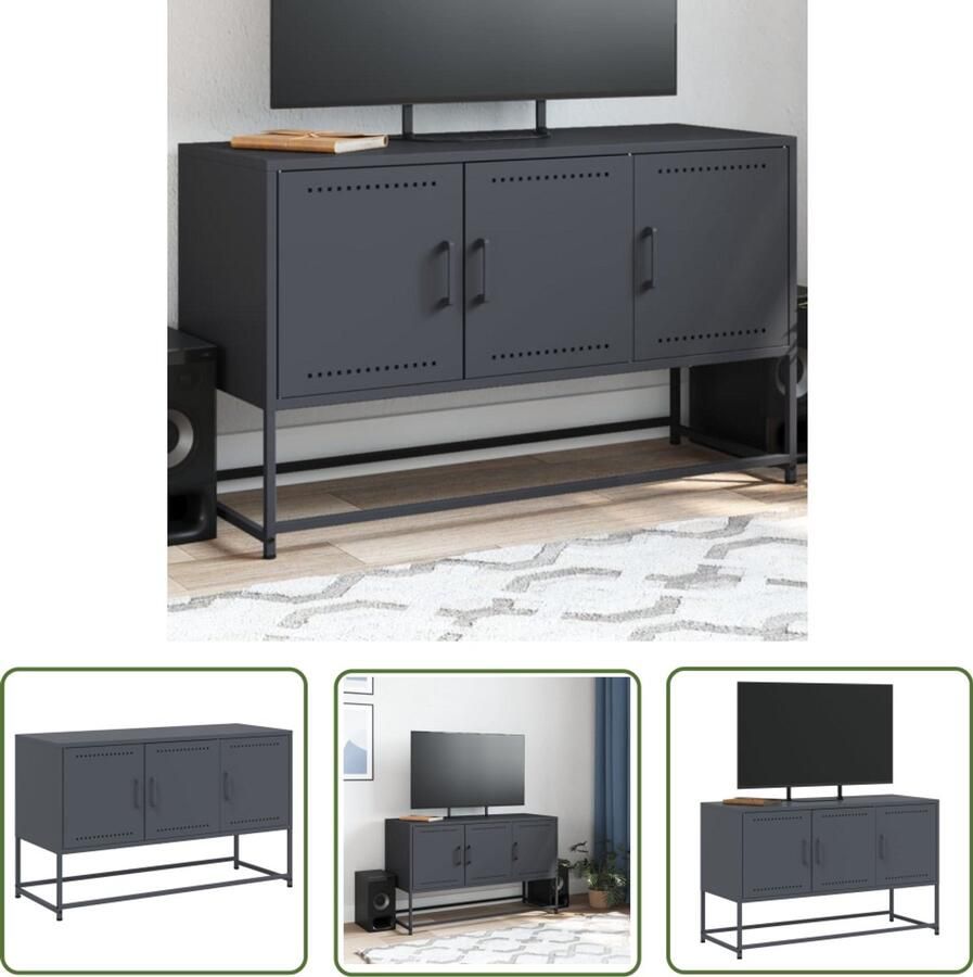 The Living Store Tv-meubel 100 5x39x60 5 cm staal antracietkleurig Tv-meubel Industrieel Tv-meubel Antraciet Tv-meubel Staal Tv-meubel Salontafel