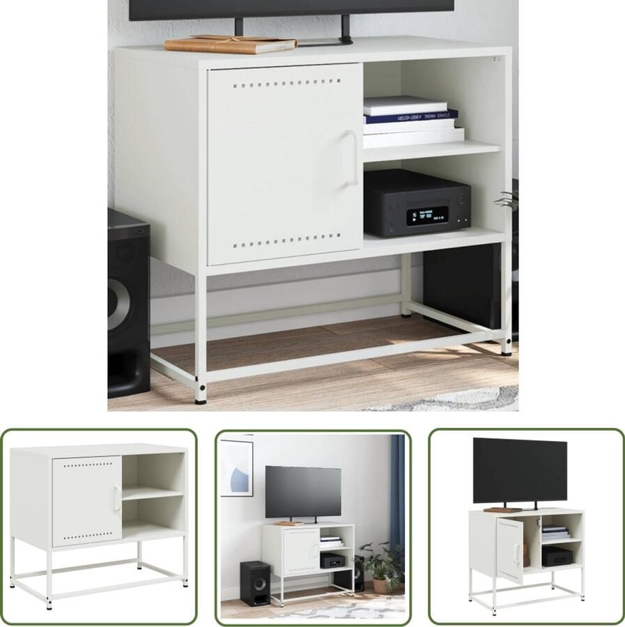 The Living Store Tv-meubel 100 5x39x60 5 cm staal olijfgroen Tv-meubel Industrieel Tv-meubel Olijfgroene Tv-meubel Metalen Tv-standaard Tv Kast