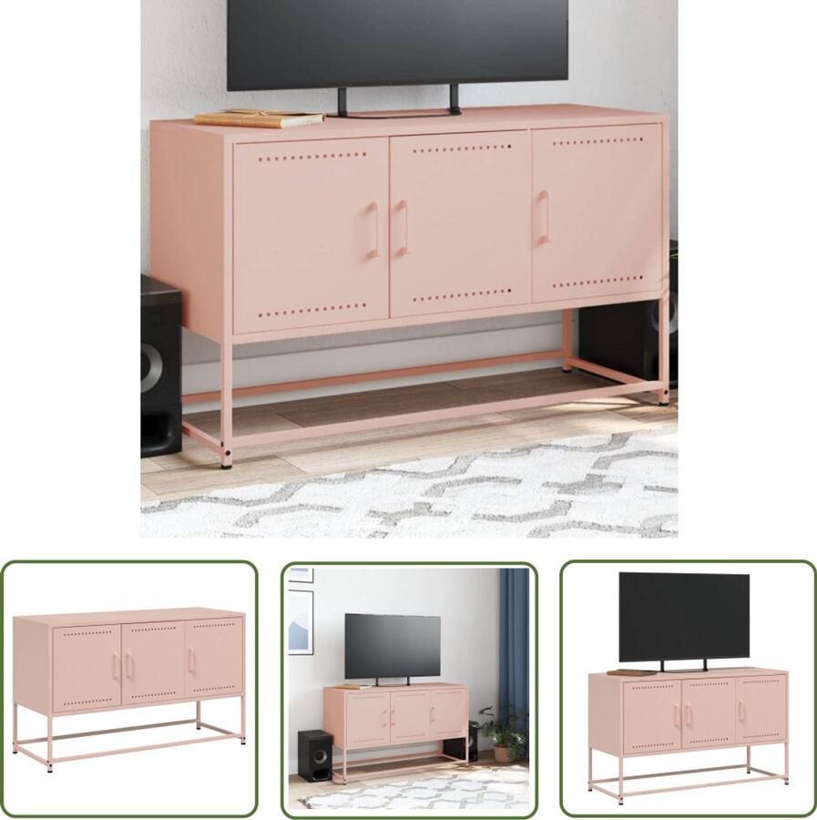 The Living Store Tv-meubel 100 5x39x60 5 cm staal roze Tv-meubel Industrieel Tv-meubel Roze Tv-meubel Staal Tv-meubel Opbergruimte Tv-meubel