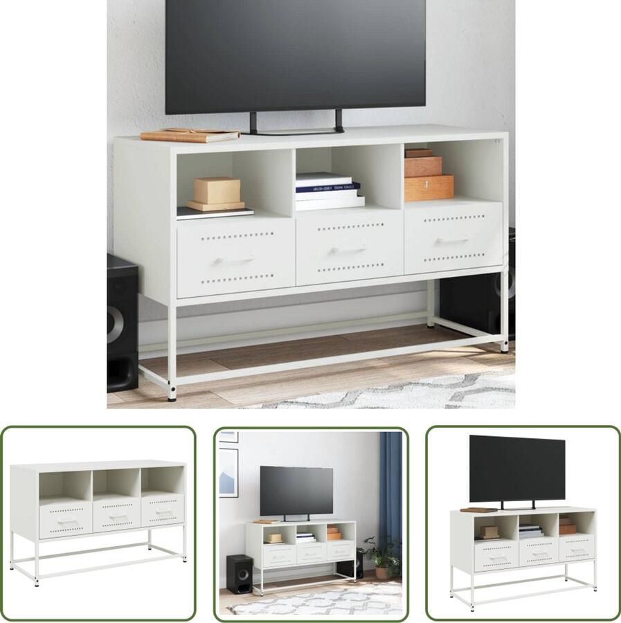 The Living Store Tv-meubel 100 5x39x60 5 cm staal wit Tv-meubel Industrieel Tv-meubel Tv Kast Salontafel Media Kast