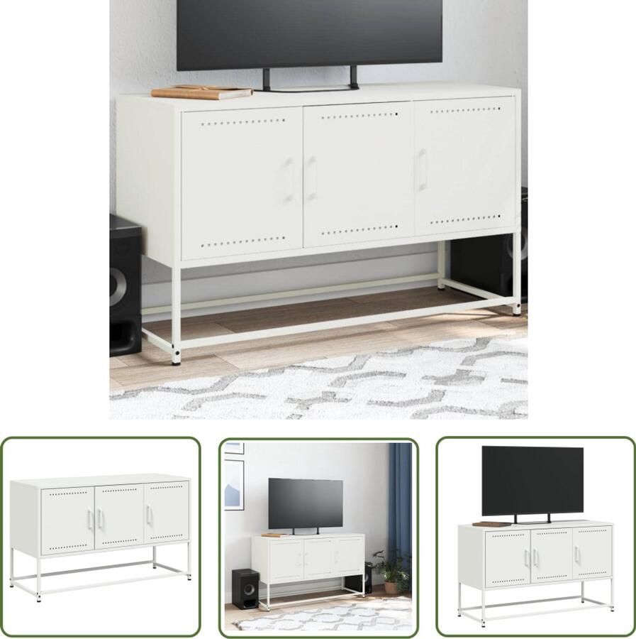 The Living Store Tv-meubel 100 5x39x60 5 cm staal wit Tv-meubel Industrieel Tv-meubel Tv Kast Salontafel Zwart Tv-meubel