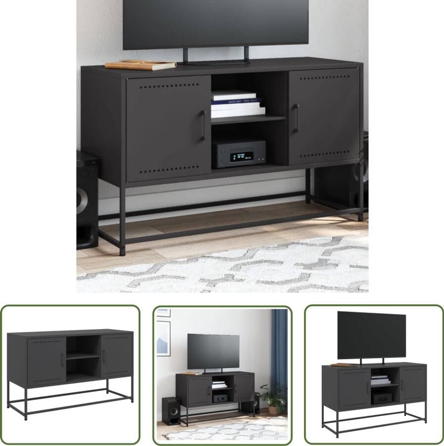 The Living Store Tv-meubel 100 5x39x60 5 cm staal zwart Tv-meubel Industrieel Tv-meubel Metalen Tv-standaard Televisiemeubilair Salontafel