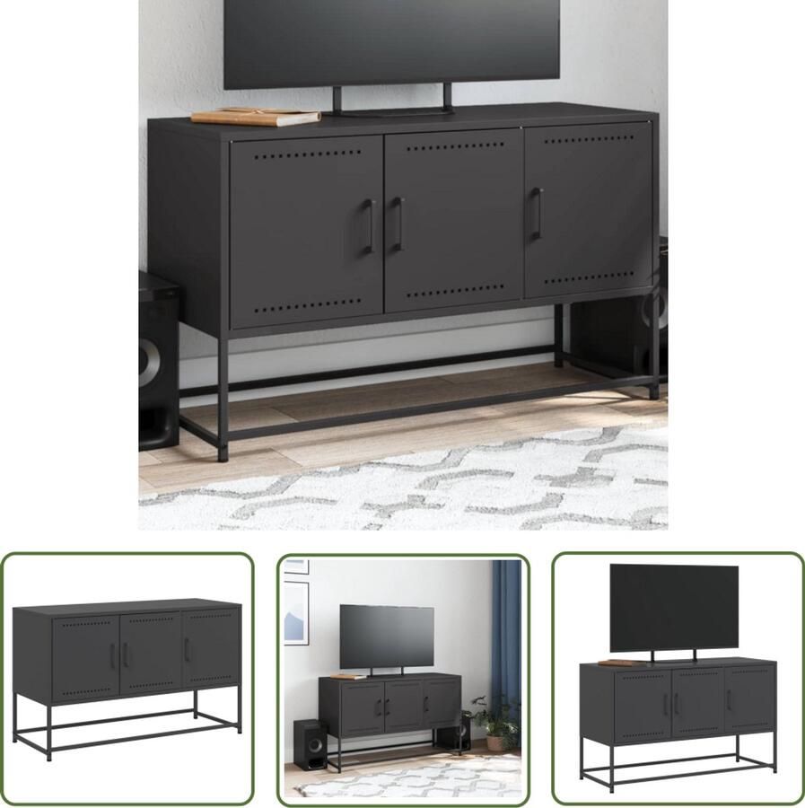 The Living Store Tv-meubel 100 5x39x60 5 cm staal zwart Tv-meubel Industrieel Tv-meubel Zwarte Tv-standaard Metalen Tv-tafel Tv Kast