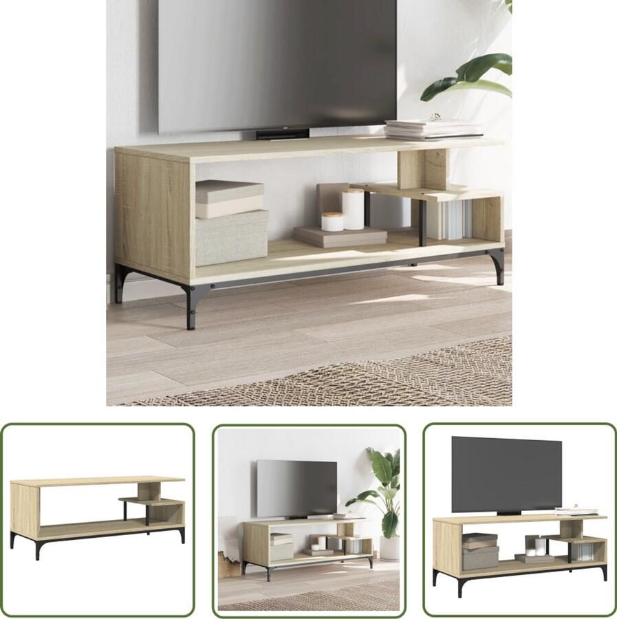 The Living Store Tv-meubel 102x40x41 cm hout en gepoedercoat staal sonoma eiken Tv-meubel Industrieel Tv-meubel Houten Tv-meubel Salontafel Media Kast