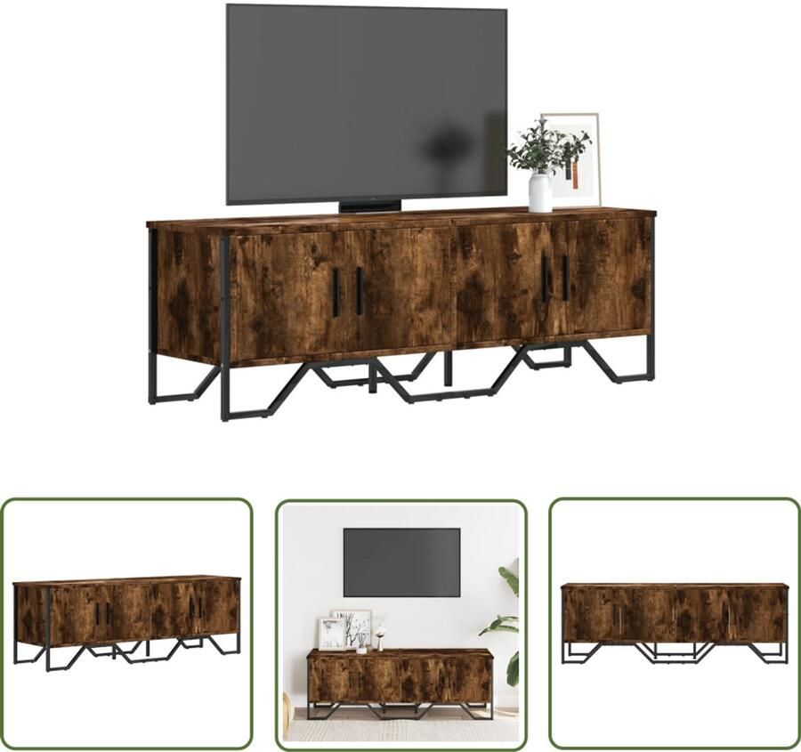 The Living Store Tv-meubel 122x34x41 cm bewerkt hout gerookt eikenkleurig Tv-meubel Industrieel Tv-meubel Houten Tv-meubel Tv Kast Opbergruimte