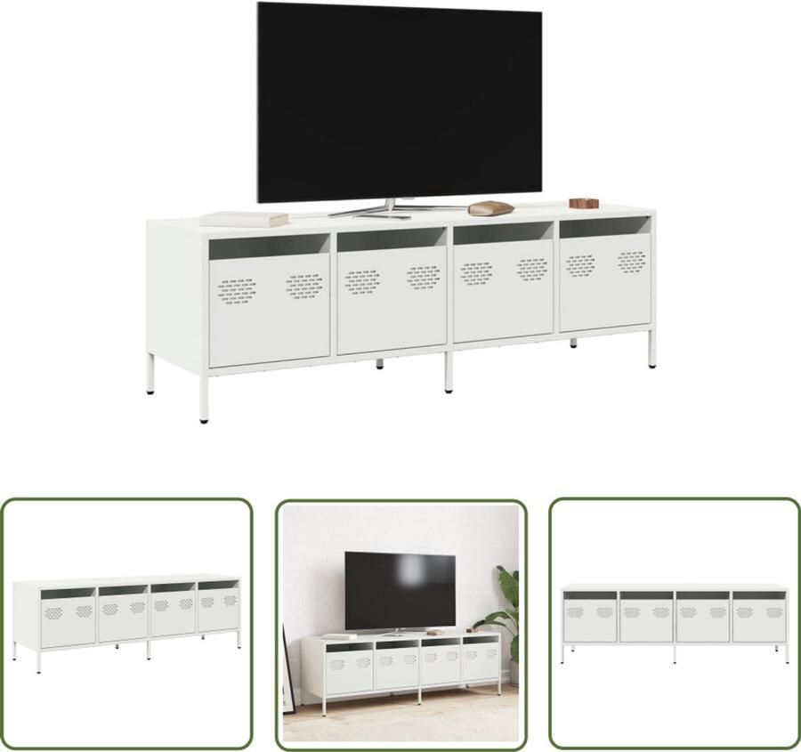 The Living Store Tv-meubel 135x39x43 5 cm koudgewalst staal wit Tv-meubel Industrieel Tv-meubel Salontafel Tv Stand Koudgewalst Staal